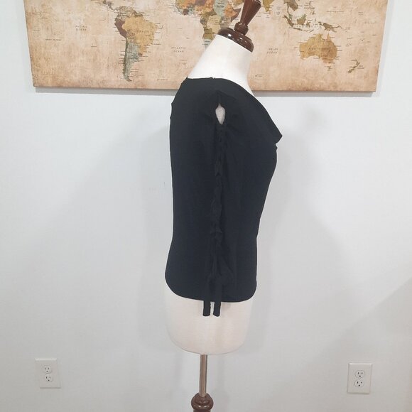 Vtg Y2K black stretch cowl neck top w/ braided arm - Kiwi brand - Picture 2 of 11